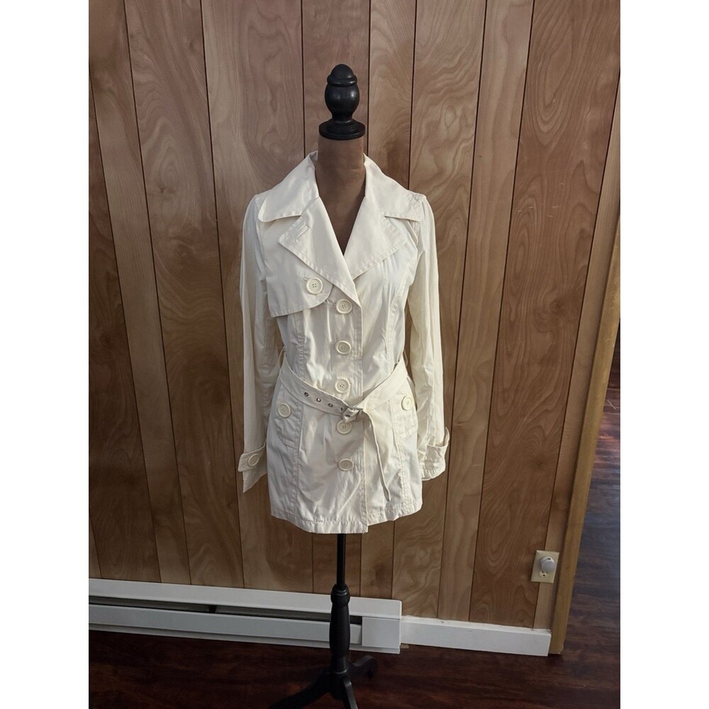 Joujou‎ Womens Cream Short Trench Coat Belted Button Front Jacket Small